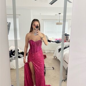 Elegant Pink Strapless Prom Dress